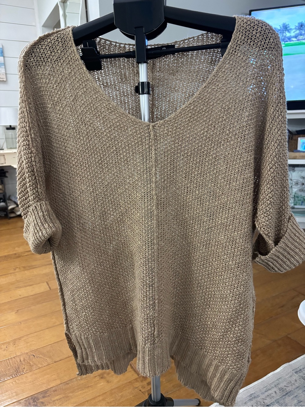 Relaxed Taupe V-Neck Knit Sweater